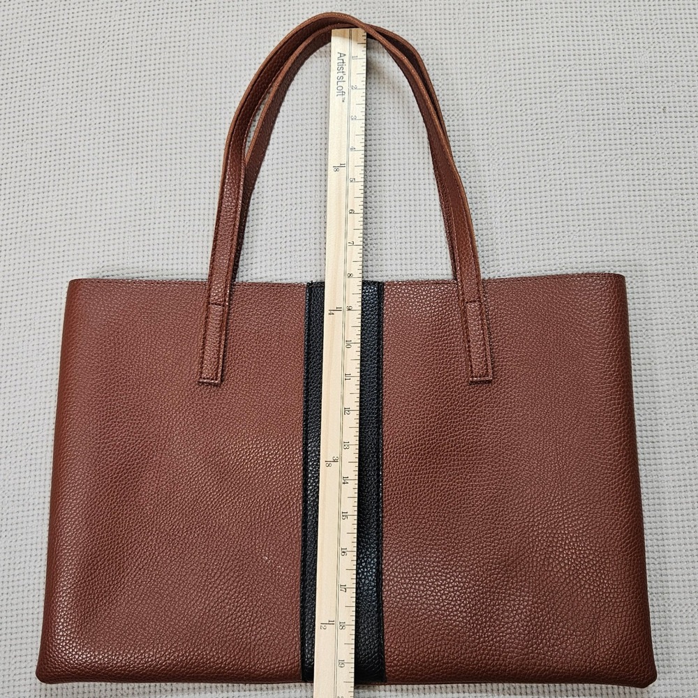 Vince Camuto Brown‎ Pebbled Leather Tote Bag Black Stripe Shopper Mens Womens - Picture 13 of 14